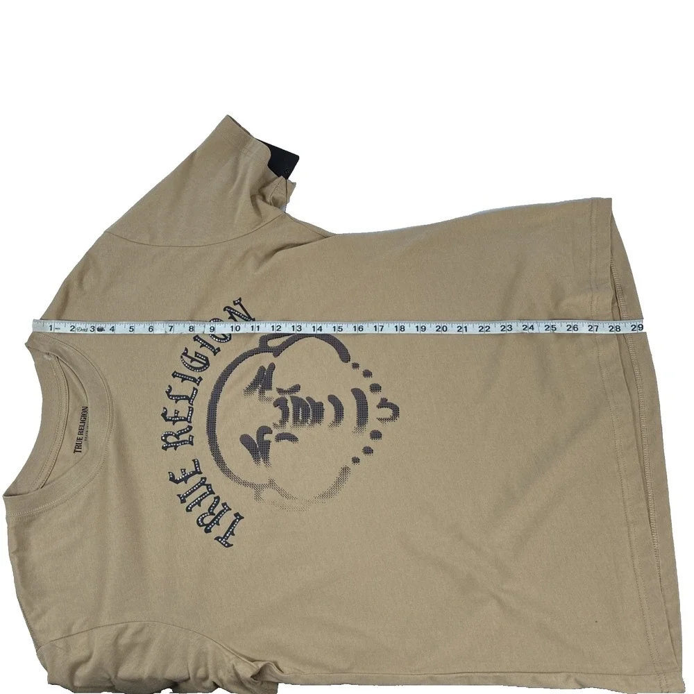 New True Religion Mens Stone Stud Buddha T-Shirt Size Medium NWT Beige